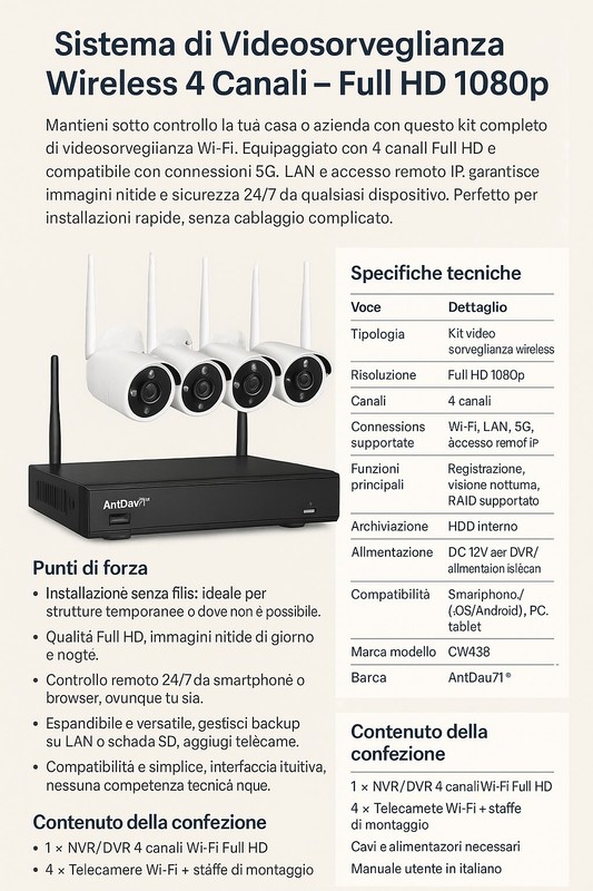 Wireless Video Surveillance Kit 4 Cameras WiFi NVR Full HD Remote Vision gallery