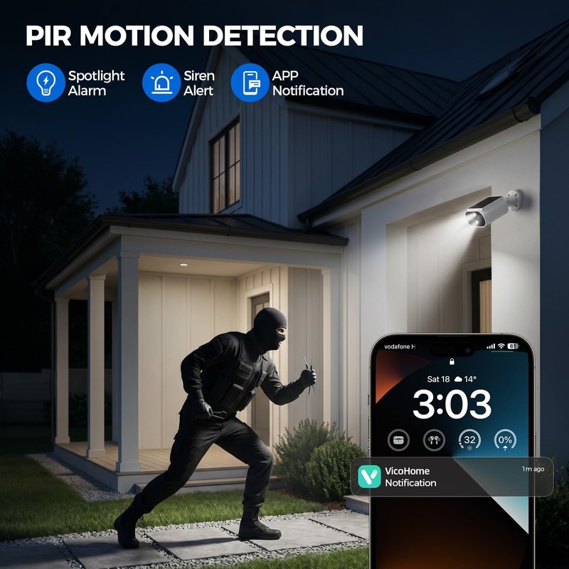 AlkiVision Solar Security Cameras Wireless Outdoor - 2K Night Color Vision Ca... gallery