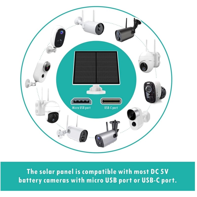 5V Solar Panel for Rechargeable Battery Camera, 360° Bracket