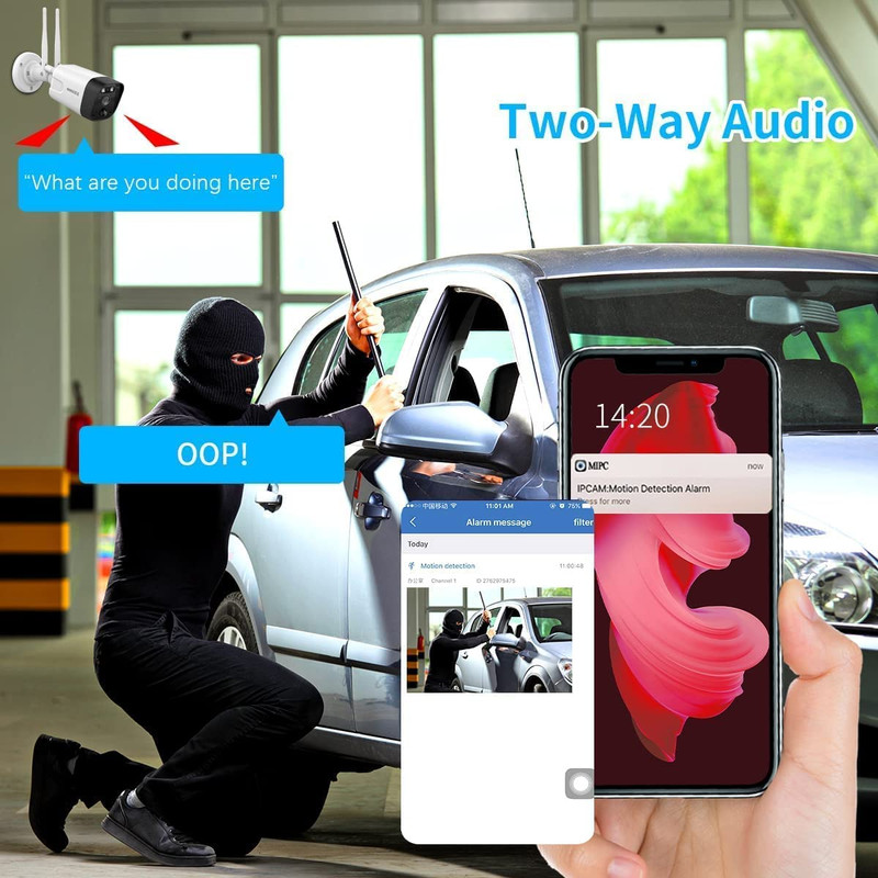 Outdoor Security Camera System, Wireless with Monitor, 2-Way Audio, 3K 5.0MP gallery