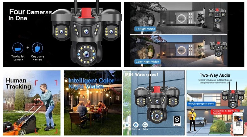 5MP WiFi Camera UHD IPC Outdoor 4 Lens Four Screens PTZ Camera Security Cam CCTV gallery