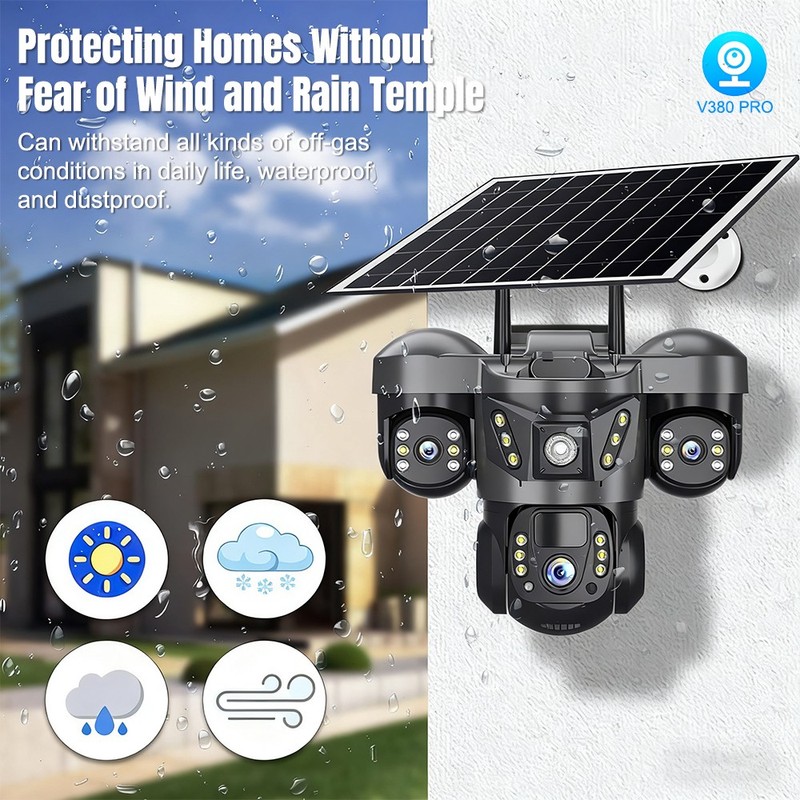 3 Lens Camara De Seguridad Solar Inalambricas Para Exterior Con Vision Nocturna gallery
