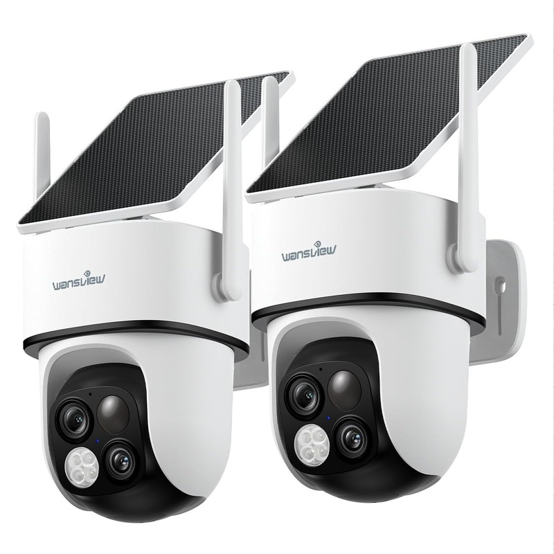 2X Wansview 2K Wireless Outdoor Dual-cam Solar Security Camera Motion Detection