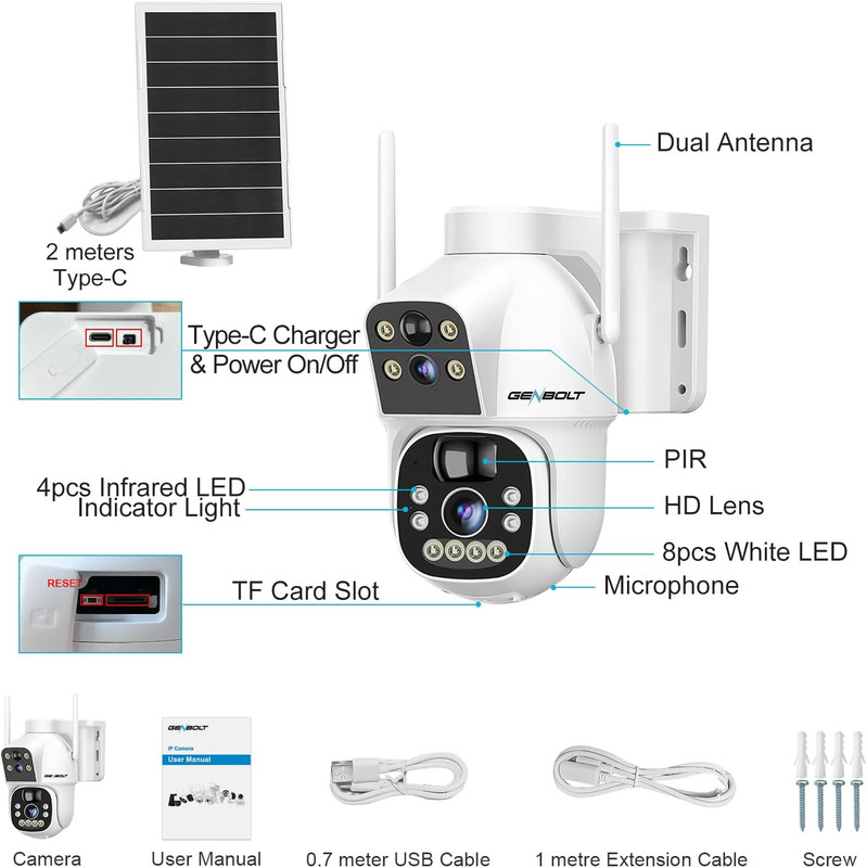 Solar Wifi Security Camera Outdoor Wireless, 8W 15600Mah Battery Powered Home Su gallery