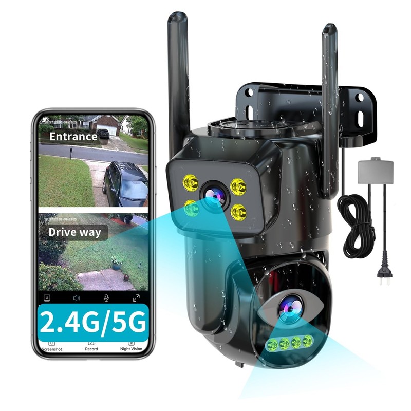 Dual Lens WiFi Security Camera Outdoor PTZ Auto Tracking Home Surveillance Night