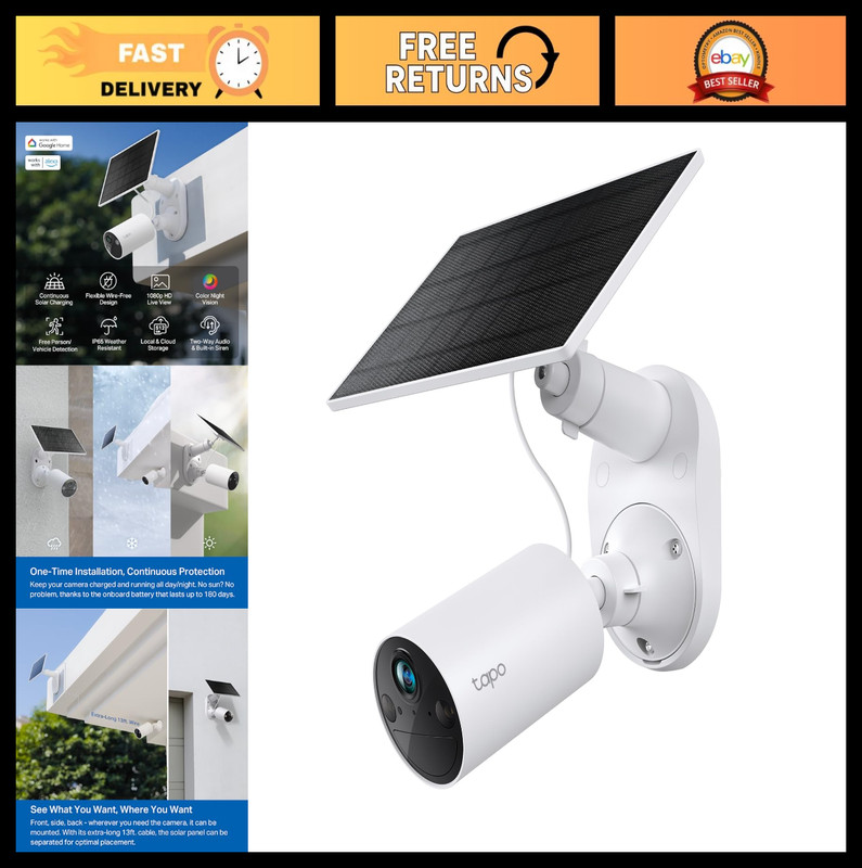 Wireless Outdoor Solar Security Camera 1080p – Battery Powered, Person Detection