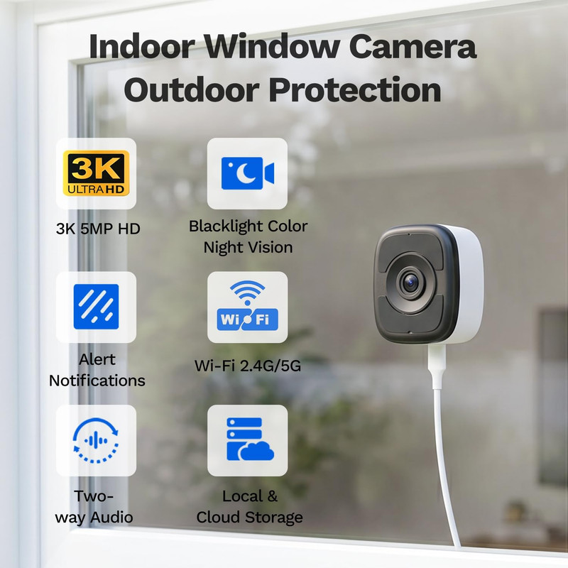 5MP 3K Window Camera for Home Security, Wifi6 Safeview Camera | Blacklight Full- gallery