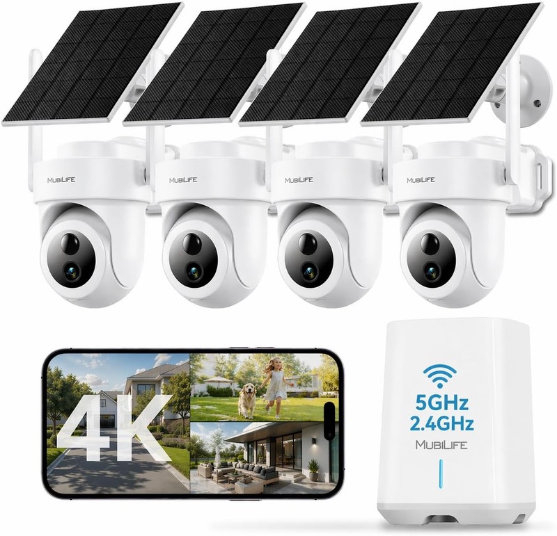 MUBILIFE 4K Ultra HD Solar Security Cameras Wireless Outdoor, No Subscription Re