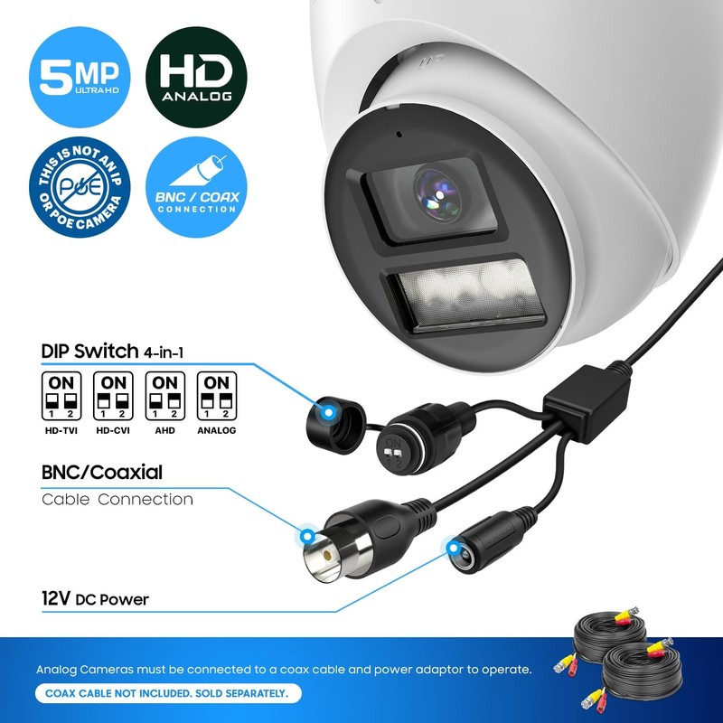 Analog 5MP NightColor Outdoor , Turret 5MP @ 25fps, CCTV-Coax-BNC, 131ft Full... gallery