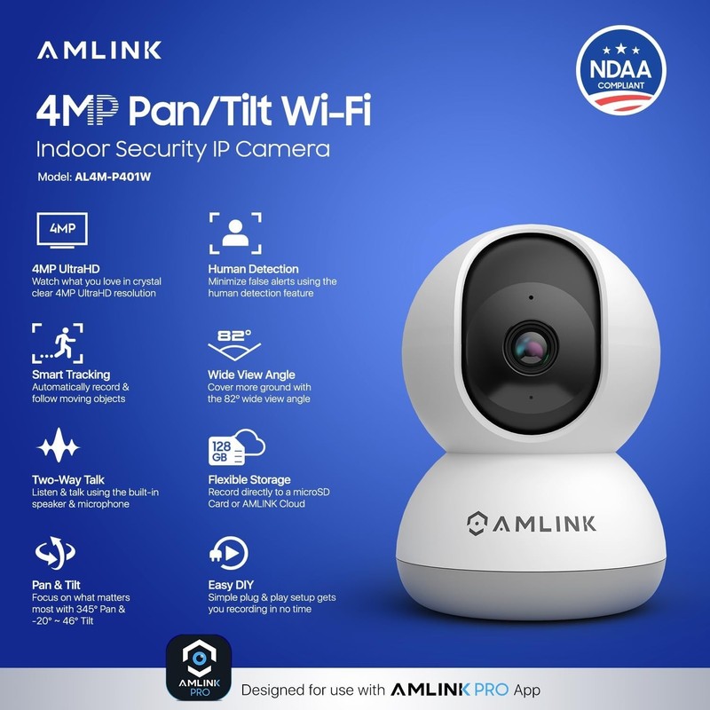 AMLINK 4MP Pan/Tilt Wireless IP Camera (Wired Power), Built in Siren, AL4M-P401W gallery