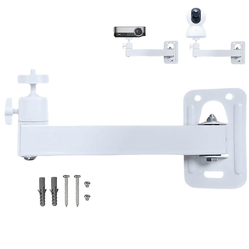 White Aluminum Projector Wall Mount 1/4 Screw 360 Rotatable Mini 7.87 In