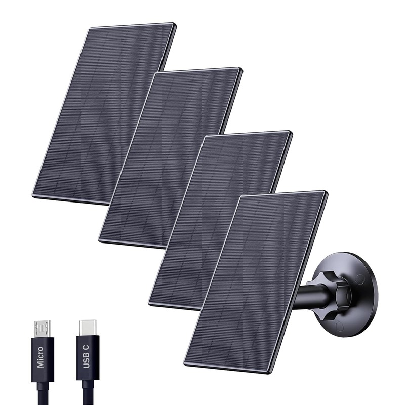 4 Pack 2W Solar Panel for Security Cameras | USB & USB-C, IP65 Waterproof, 360° gallery