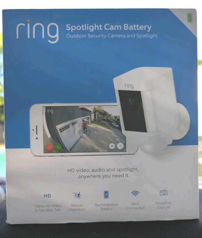 Ring Spotlight Cam Outdoor/Indoor Wireless 1080p Battery Camera White FREE SHIP!