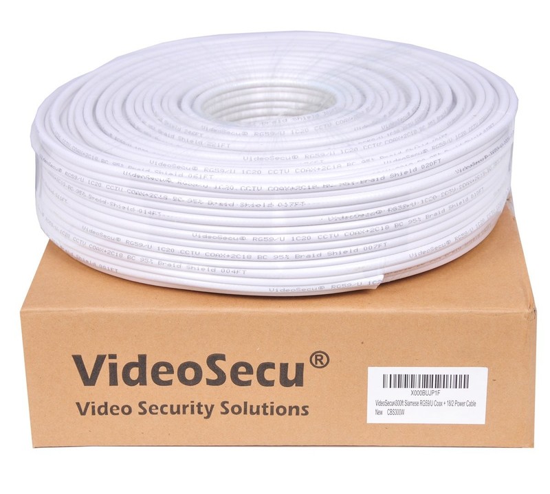 VideoSecu RG59 /U Siamese CCTV Combo Coaxial Cable 500 feet, White