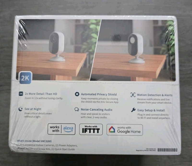 NEW IN BOX ARLO ESSENTIAL INDOOR CAMERA SET OF 2 WIRED 2K 2ND GEN SECURITY gallery