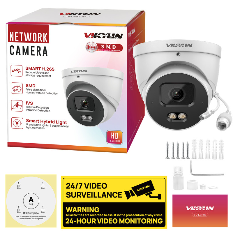 Vikylin Dual light Color+IR Monitor Turret Network 4MP POE Security Camera Wired gallery