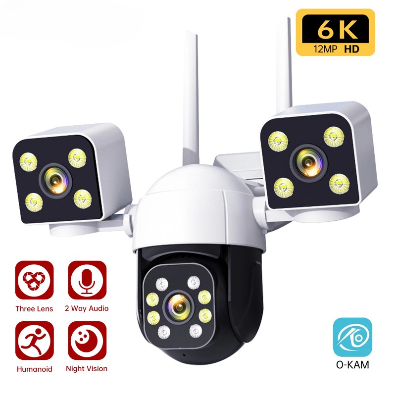 6K 12MP WiFi Outdoor Security Camera AI Tracking PTZ 8MP Protection Surveillance