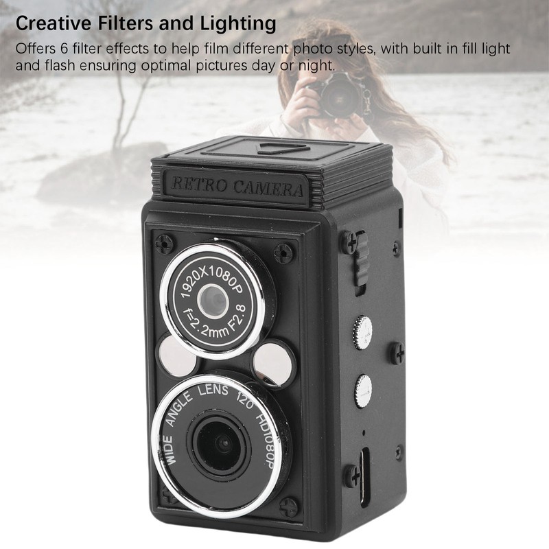 Retro Dual Lens Camera with Flash 12MP 1080P HD Wide Angle Autofocus 0.85in HOT gallery