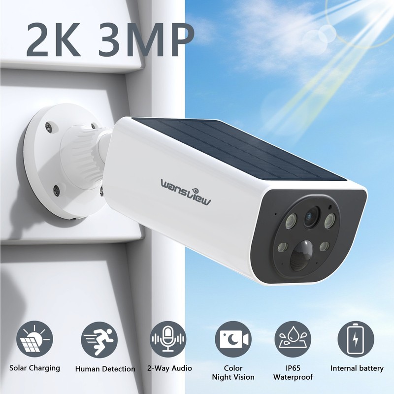 Wansview 2K 3MP Outdoor Wireless Solar Security Camera WiFi AI Human Detection