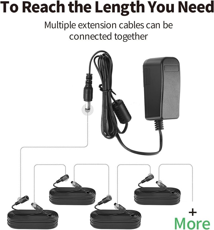 Tonton 2 Pack 6.6FT 2M DC Power Extension Cable 5.5 mm 6.6 ft (2 Pack), Black gallery