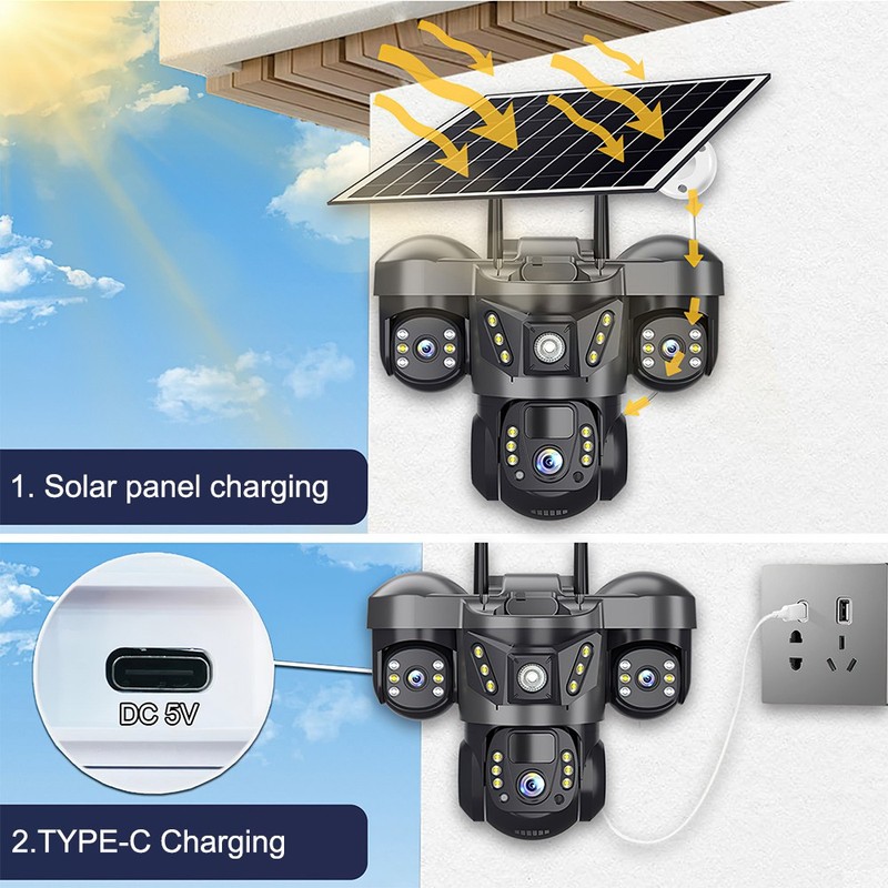15MP 3 Lens Solar Battery Home Security Camera Wifi Wireless PTZ CCTV Outdoor gallery