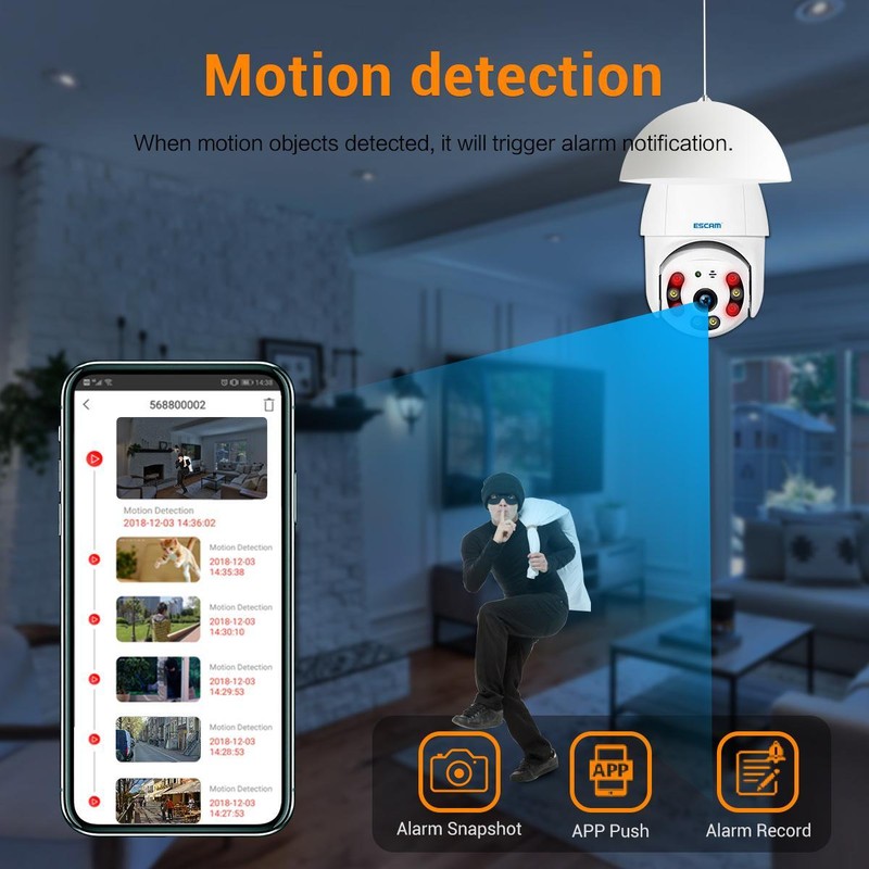 ESCAM mobile tracking wifi 1080P 2-way voice PT Smart night vision dome camera gallery