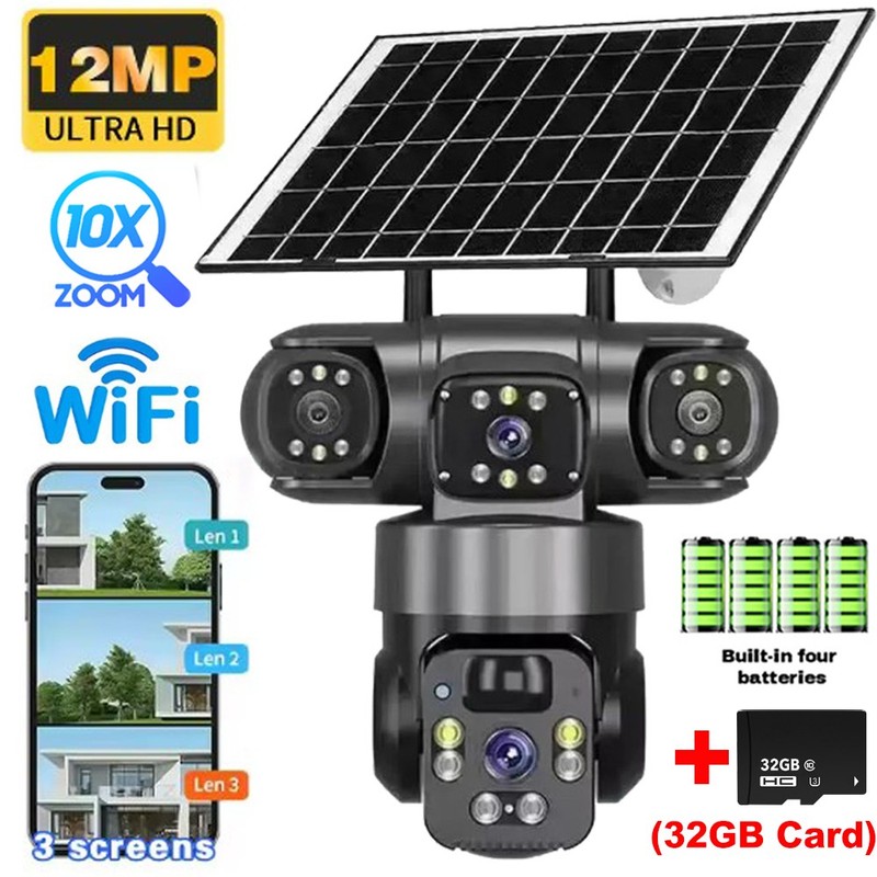 WiFi Solar/Battery Wireless Security Camera 360° PTZ 4K Color Night Vision Cam