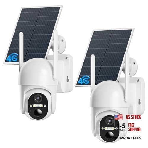 4G LTE Cellular Security Camera, 2 Pack Solar Powered Outdoor 2Pack White