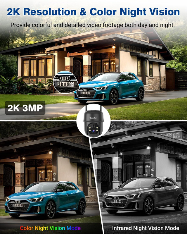 2K Solar Security Cameras Wireless Outdoor 2 Pack, 360°PTZ Battery Powered Outdo gallery