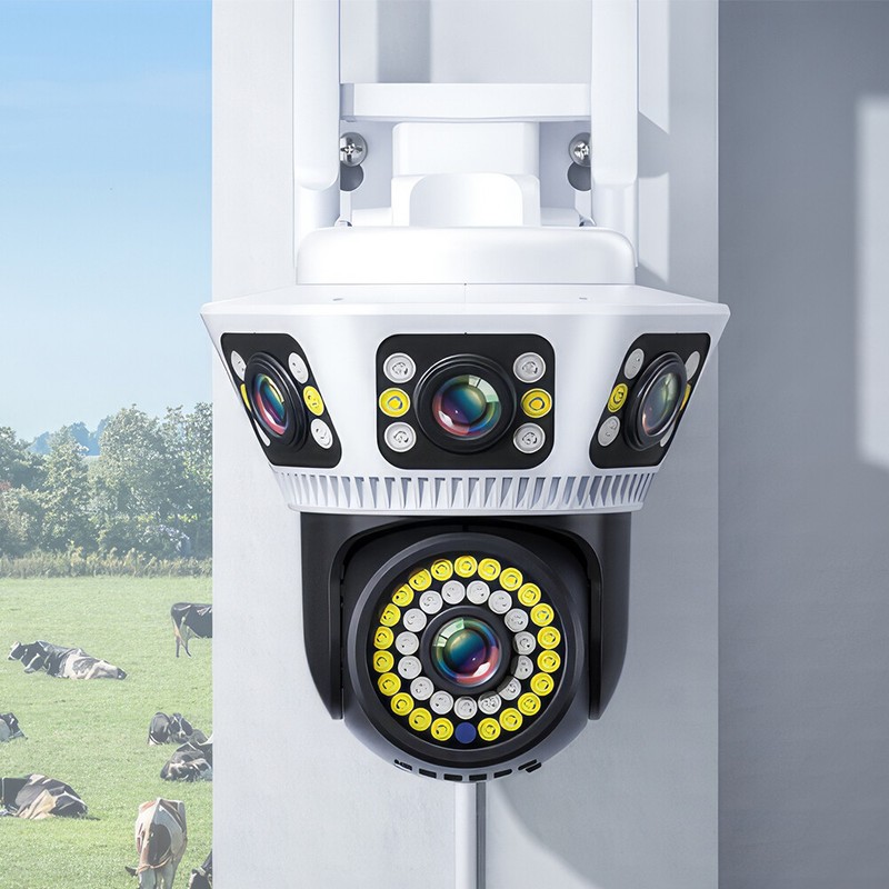 3 Lens PTZ IP Camera Outdoor HD 3 Screen WiFi Security Cam with Free 64G SD Card