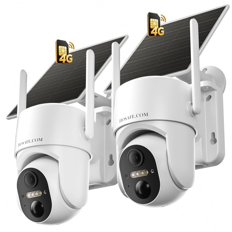 4G LTE Cellular Solar Security Camera Wireless Outdoor, 2 PCS 360°Live View