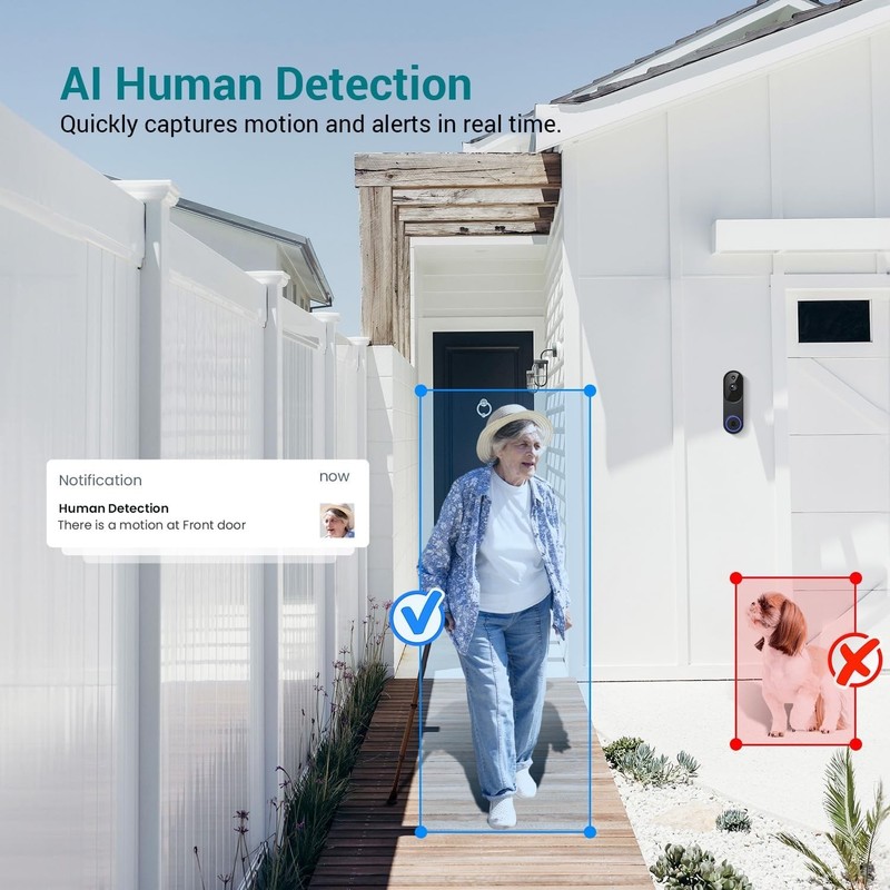 Smart 1080P Video Doorbell Camera with Doorbell Receiver, Live View, AI Human De gallery