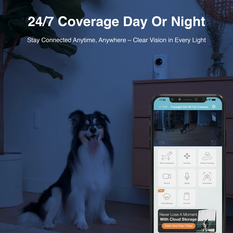 (2 Pack) Purrsight 360° Smart Pet Camera, 1080P HD, Wireless, 2-Way Audio gallery