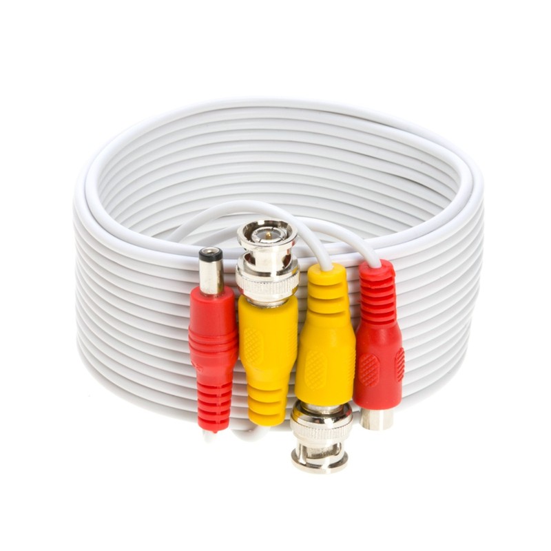 30 ft Video Power Cable BNC DC Security Camera RCA DVR Cord for CCTV White lot