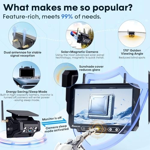 Magnetic Solar Wireless Backup Camera - 7" HD 1080P, Easy Install, Scratch-Proof gallery