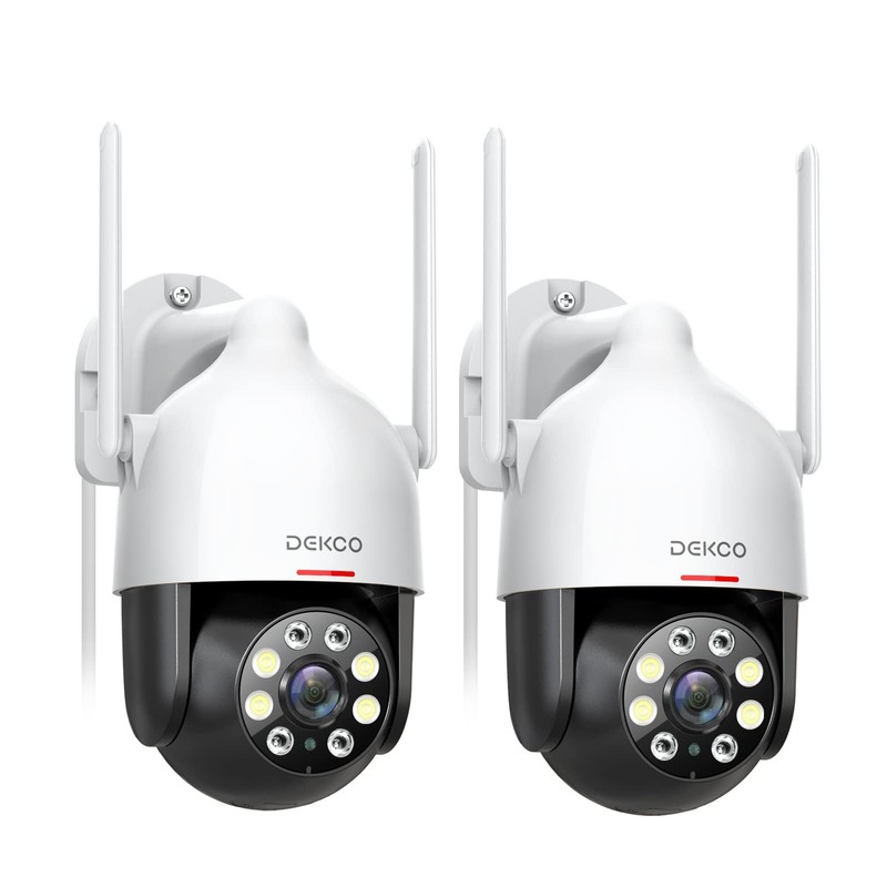 2K Outdoor WiFi Security Camera, Plug-in Pan-Tilt Dome, 2-Cam-Kit