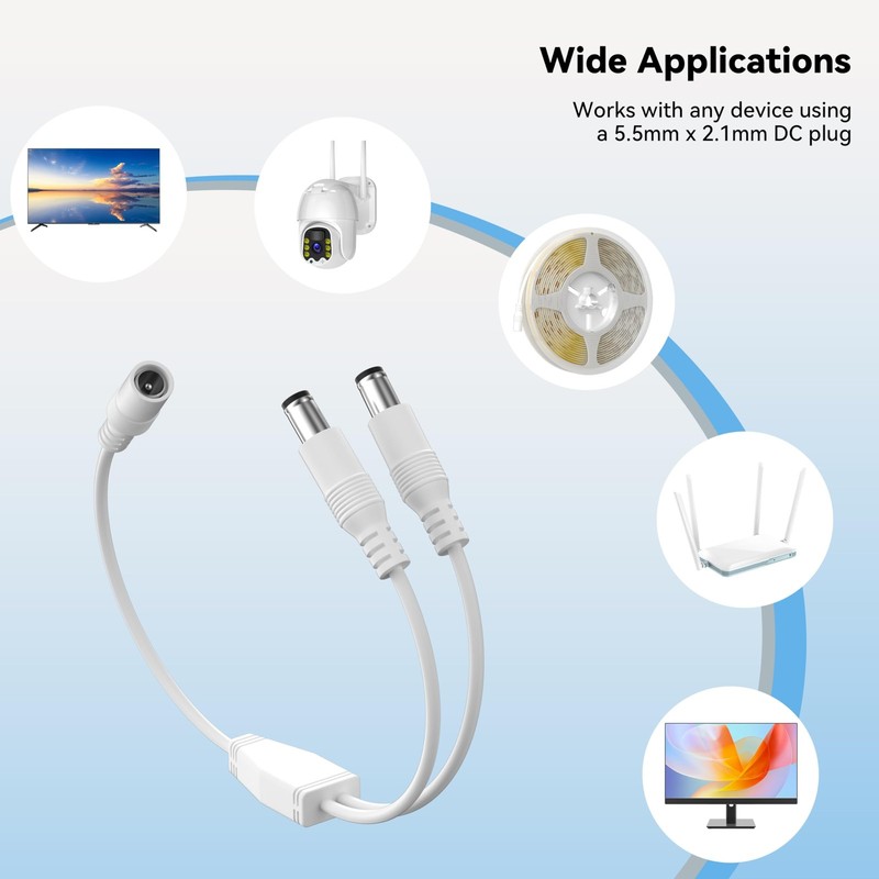 PAUTIX 2-Pack DC 1 Female to 2 Male 1 2 Splitter(5.5mm X 2.1mm), White gallery