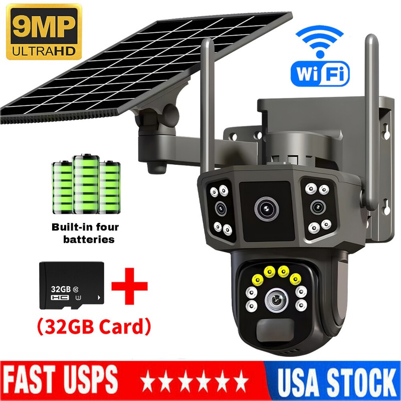9MP4K Dual Screen Solar Camera Outdoor Wireless WiFi PTZ Dual Lens Security