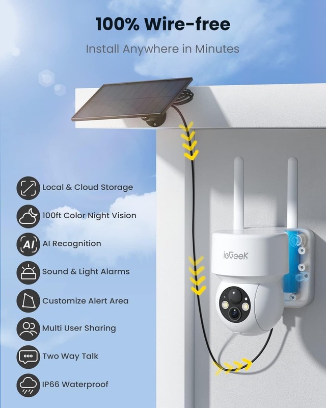 ieGeek Outdoor Wireless 2K Solar Security Camera Home WiFi Battery CCTV System gallery