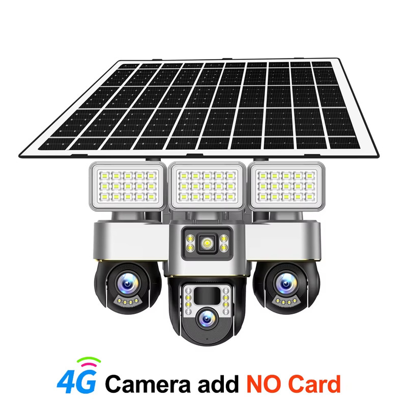 4G Sim Card Camera With Solar Panel Outdoor Floodlight Triple PTZ Camera Surveil