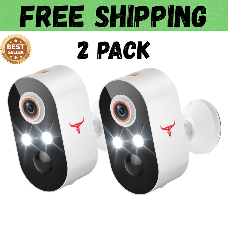 2 Pack Wireless Security Camera System Smart Night Vision Outdoor WiFi Cameras
