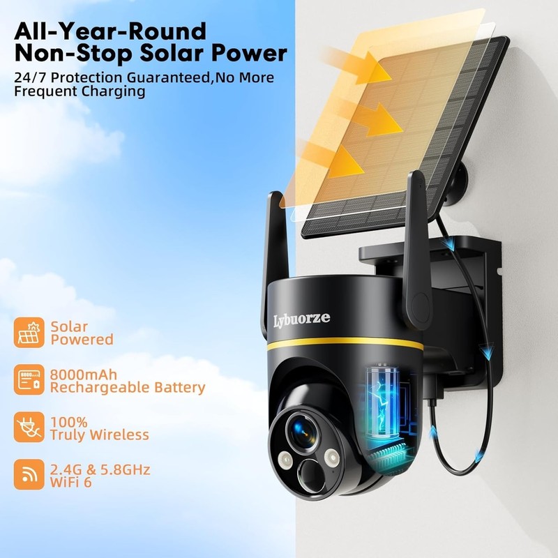 5G 2.4GHz 4MP Solar Security Camera Wireless Outdoor 100% Wire-Free Home Securit gallery