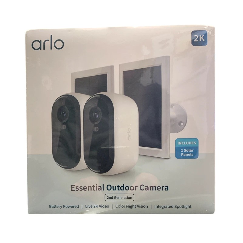 Arlo Essential Outdoor Second Generation Security Camera, 2-Pack & Solar Panels