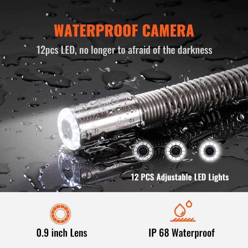 230ft 9inch IP68 Drain Camera with DVR 12Adjustable LEDs 16GB gallery