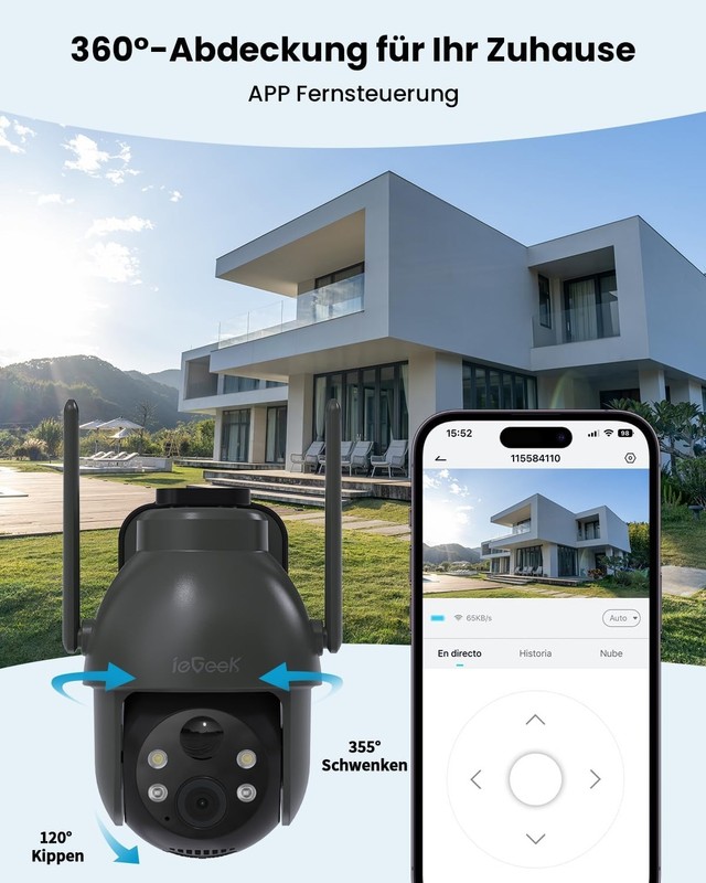 ieGeek ZY-C2 Grey 2K 3MP Security Camera Outdoor Solar 360° PTZ Camera Battery gallery