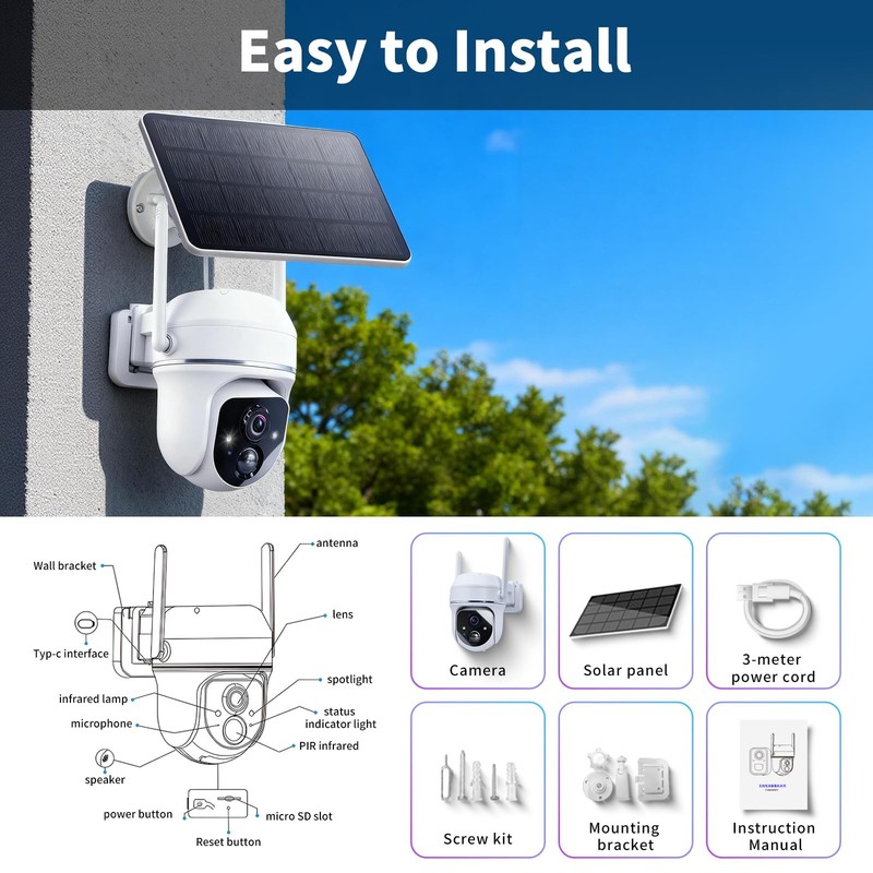 3MP 2K Solar PTZ Security Camera, Battery Wireless Outdoor 360° View,AI Motio... gallery
