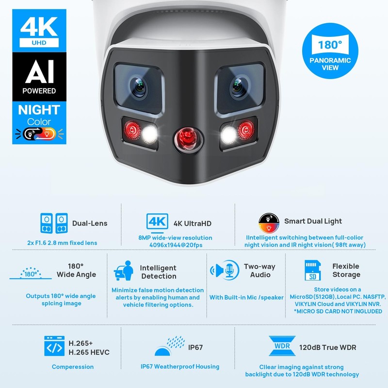 4K 8MP Dual Lens Poe IP Security Camera Outdoor with 180° Panoramic Wide Angl... gallery