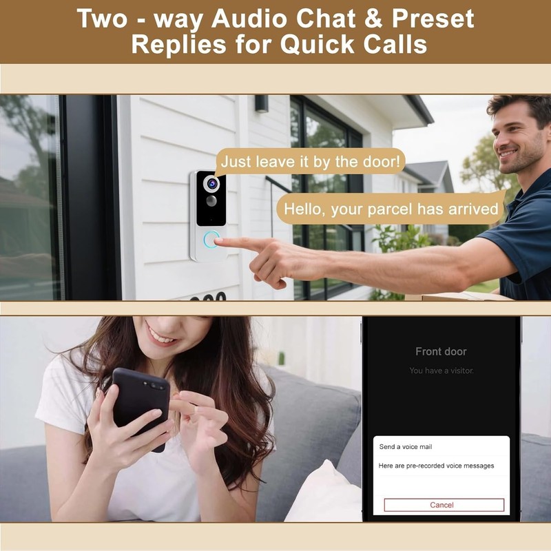 Doorbell Camera Wireless,2K FHD Head-to-Toe Video, no Subscription,Two-Way Talk, gallery
