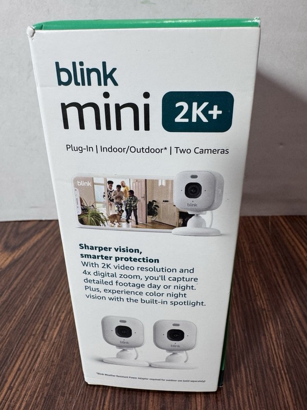 NEW 2 PACK Blink Mini 2k+ Cameras Indoor/Outdoor Plug-in 2K Video WHITE gallery