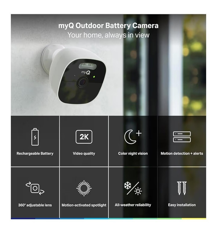Chamberlain myQ Outdoor Battery Camera 2K Color Night Vision Spotlight NEW gallery